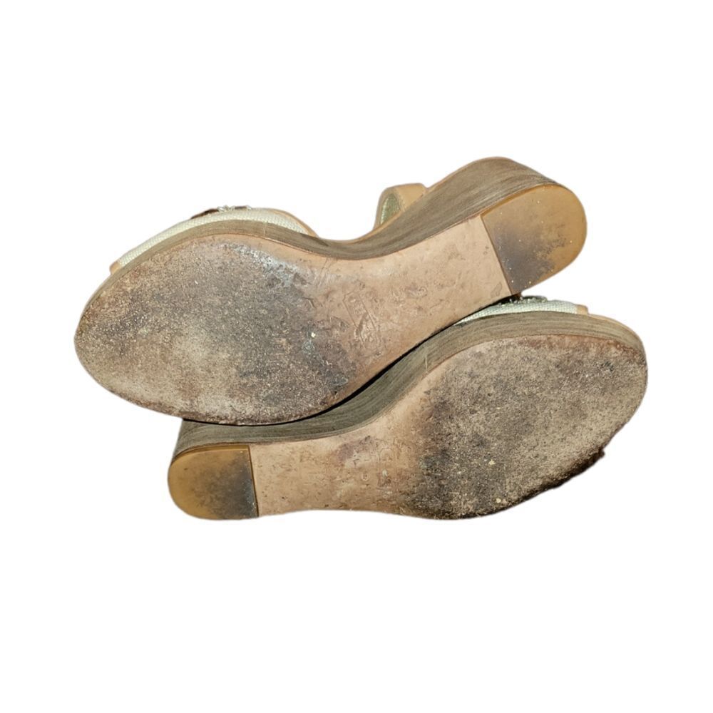 Coach Hanson Jeweled Bling Rhinestone Nude Brown Platform High Wedges Sandals 8 - Picture 9 of 13